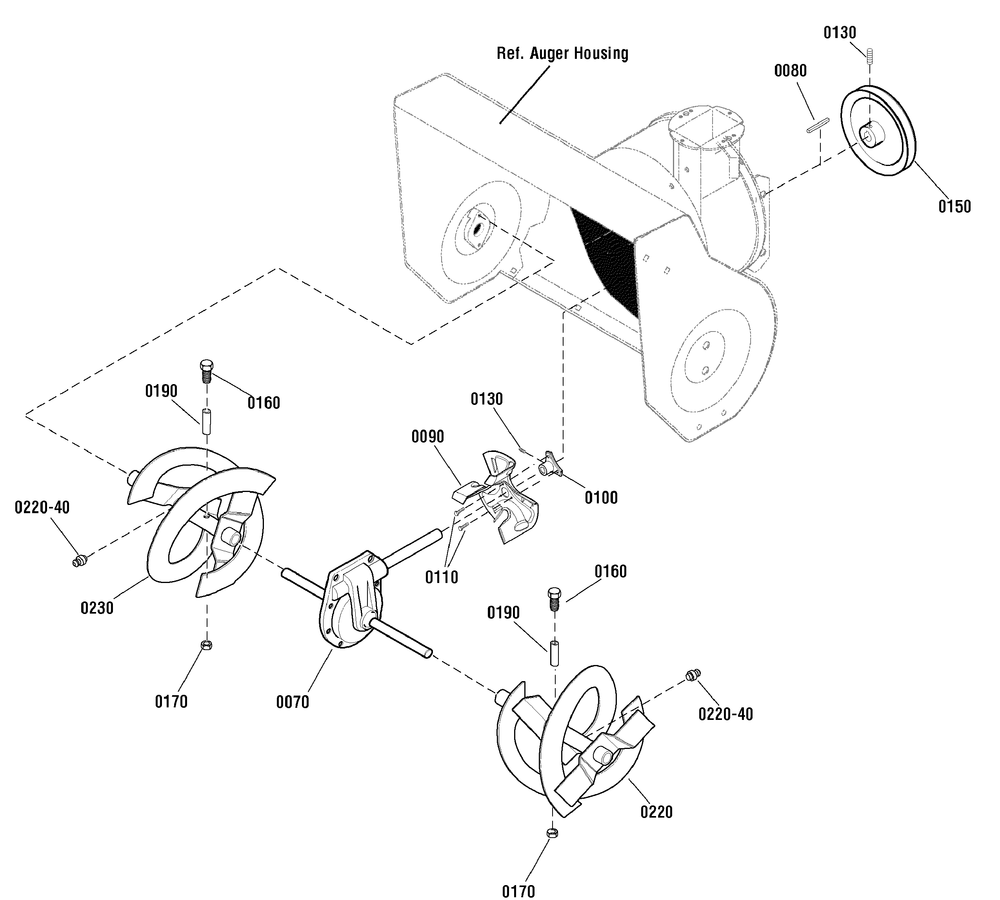 Auger Drive Group Diagram and Parts List for 1695861-18-2829-31 2010 Briggs and Stratton Snow Blower